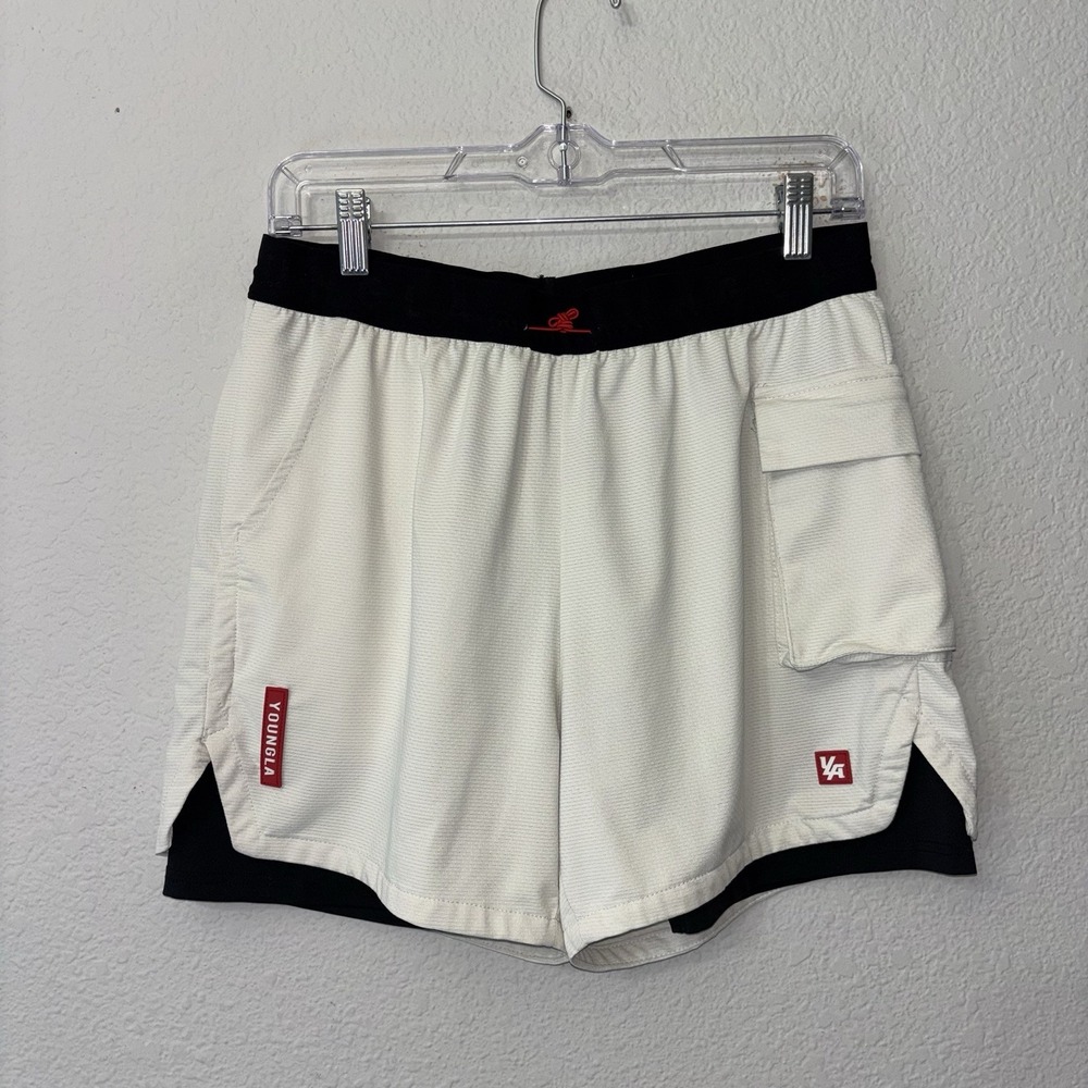 YoungLA Flap Pocket Liner Shorts Men's Size S Cream Athletic